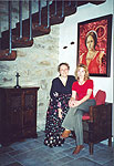 The first floor of Torreta. Cinzia and Olga under the painting of Olivia