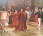 The Capulet's feast  in the film. On the left -  the view of the courtyard of Palazzo Piccolomini 