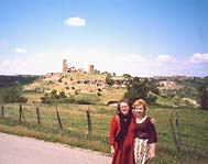 Cinzia and Olga on the background of San Pietro hill in Tuscania