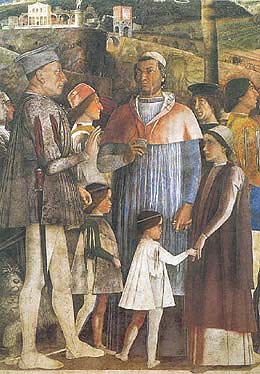 Андреа  Мантенья.  Семья  Гонзага - деталь  фрески  1474